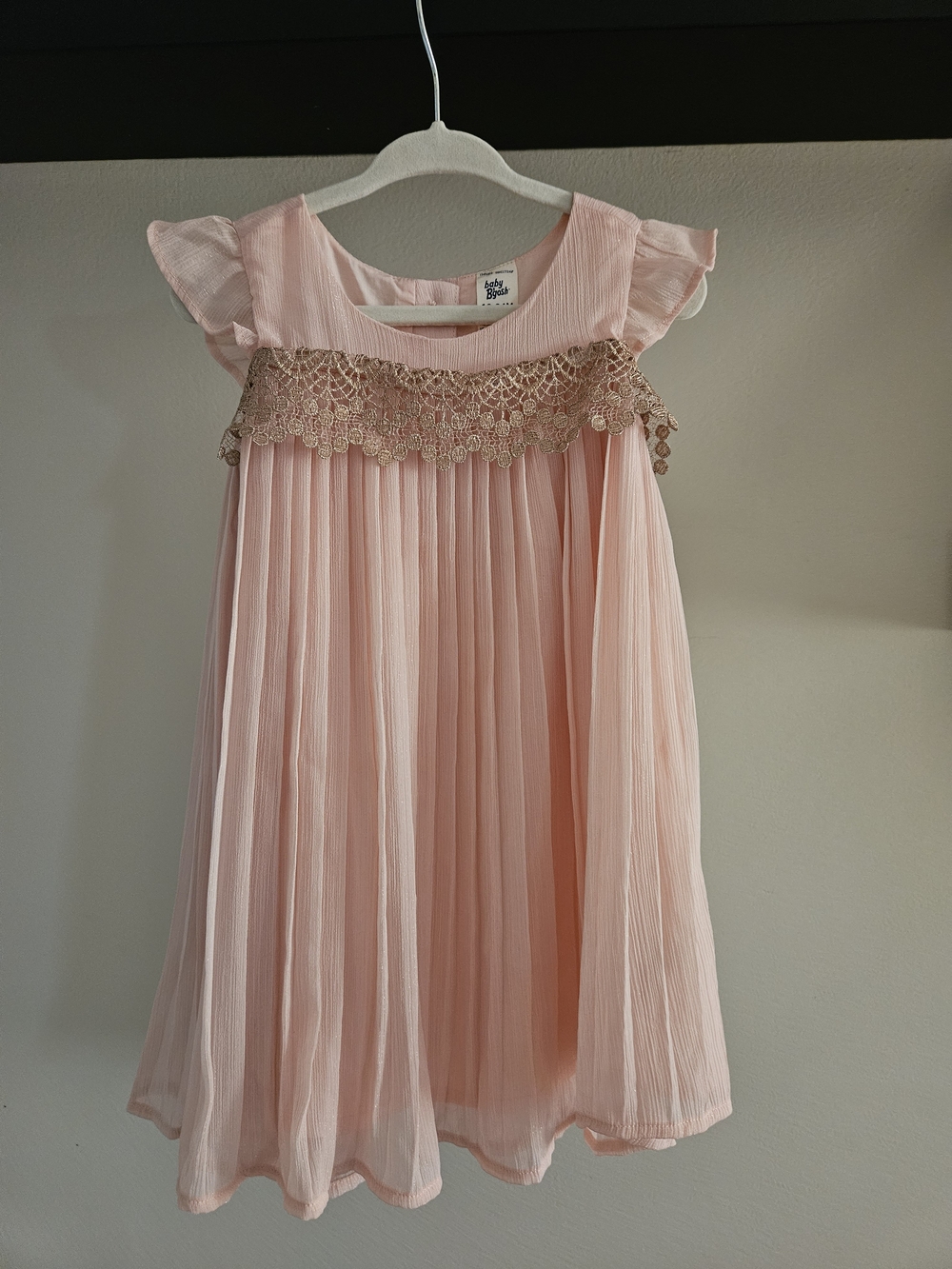OshKosh B'gosh Light Pink Pleated Dress with Gold Lace Accent